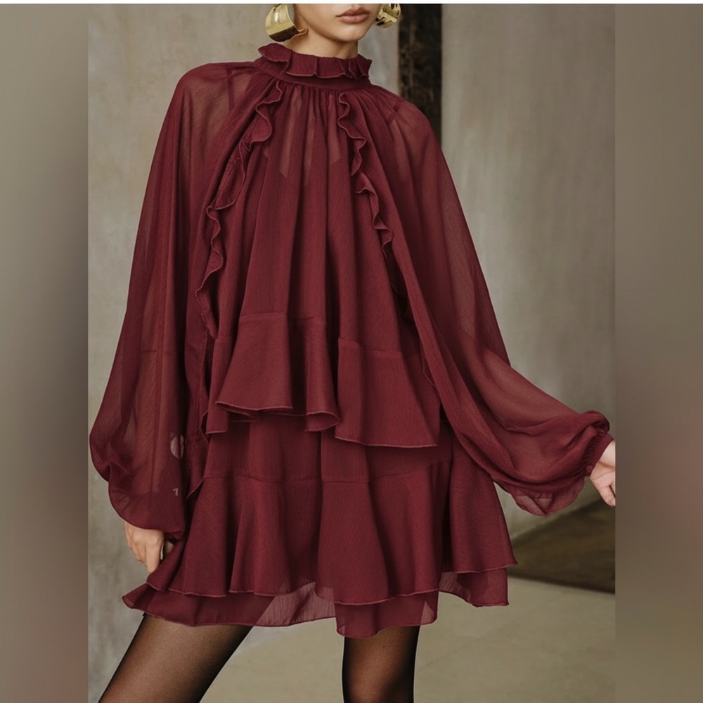 Commense Tiered Ruffle Chiffon Mini Dress Set with Liner - Picture 5 of 12